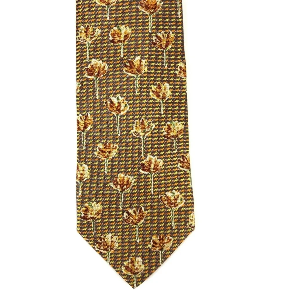 ERMENEGILDO ZEGNA Tie Brown Mix Floral Elegant Necktie Silk Made Italy 3.75x57